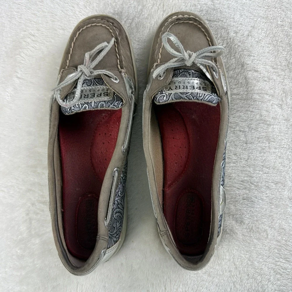 Sperry Top Sider Angelfish Boat Shoe Women 8 Brown Leather Metallic Panel Preppy